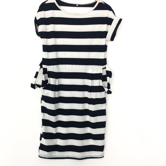 Palinda Striped Short Sleeve Pencil Dress w/ Belt (M) - Picture 11 of 16